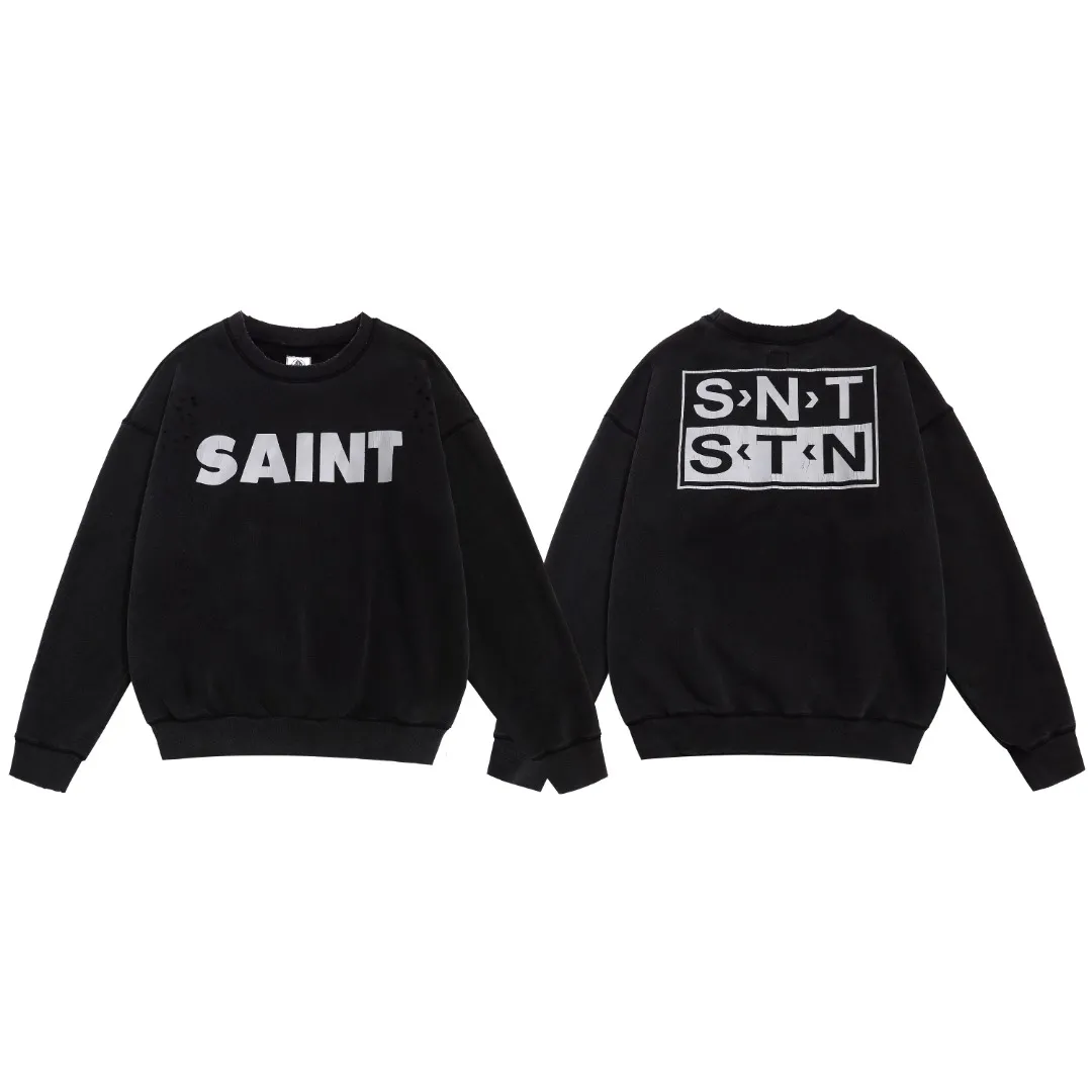 Saint Michael SNT destroyed letters classic retro distressed washed velvet casual loose round neck sweatshirt Fabric: 420g Style number: SM620 Size: S-M-L-XL Color: Black Price: P198